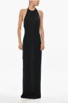 Saint Laurent Bare Back Designed Knitted Long Dress In Black