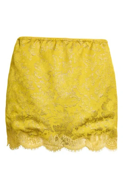 Saint Laurent Baroque Jacquard & Lace Miniskirt In Yellow