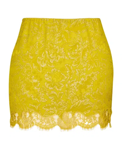 Saint Laurent Baroque Mini Skirt In Jacquard And Lace In Yellow