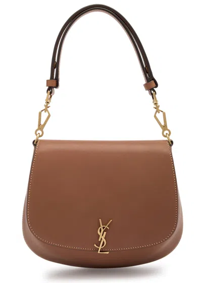 Saint Laurent Bascule Cloche Leather Top Handle Bag In Tan