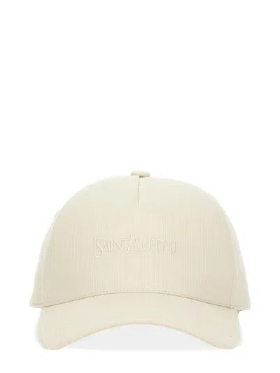 Saint Laurent Baseball Hat With Logo In Ivory