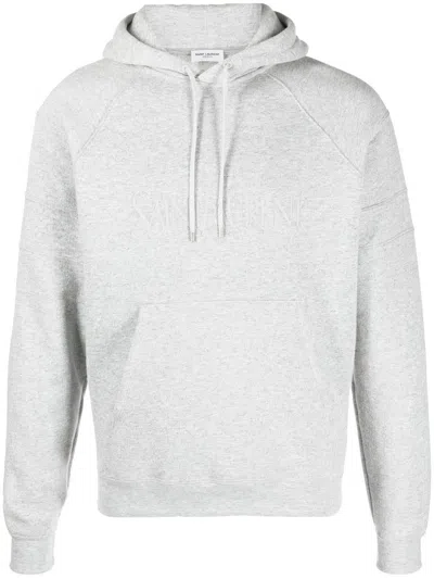 Saint Laurent Basic Hoodie In Gris Chine For Men In Gray