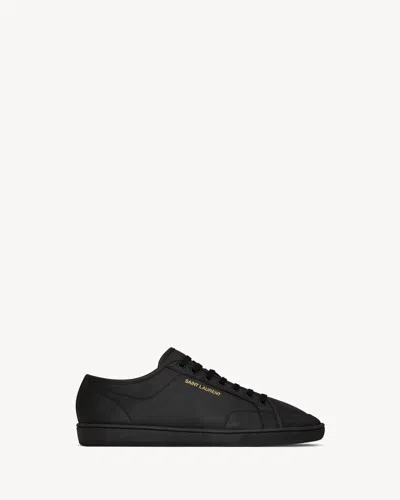 Saint Laurent Leather Sneakers With Almond Toe And Perforated Style In Black