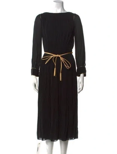 Pre-owned Saint Laurent Bateau Neckline Midi Length Dress In Black