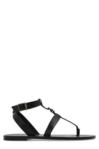 Saint Laurent Bcukle Detailed Open Toe Sandals In Black