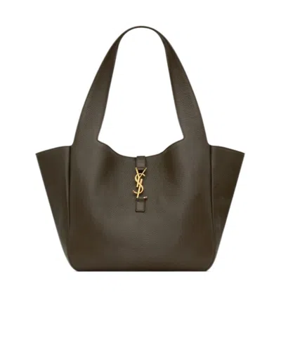 Saint Laurent Bea Logo Plaque Shoulder Bag In Green