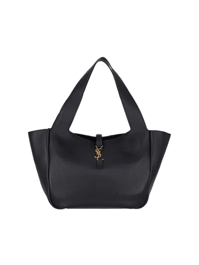 Saint Laurent Bea Leather Tote With Top Handle In Black