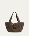 Saint Laurent Bea Ysl Cabas Tote Bag In Suede In Brown