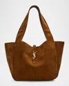 Saint Laurent Bea Ysl Cabas Tote Bag In Suede In Caramel Cognac