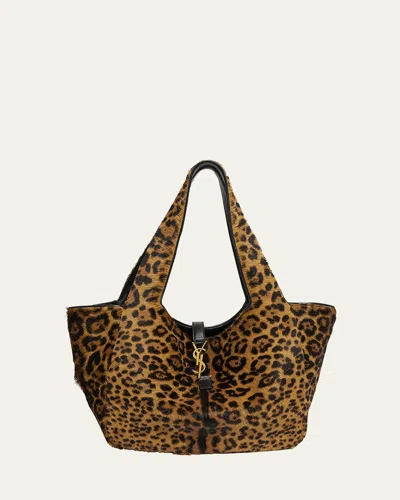 Saint Laurent Bea Ysl Leopard-print Tote Bag In Calf Hair And Leather