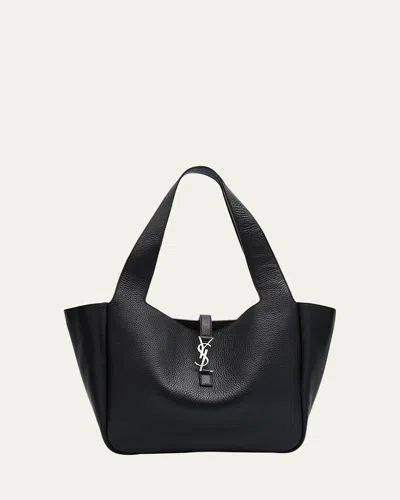Saint Laurent Bea Ysl Tote Bag In Deer Leather In Black