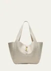 Saint Laurent Bea Ysl Tote Bag In Leather In White/brown