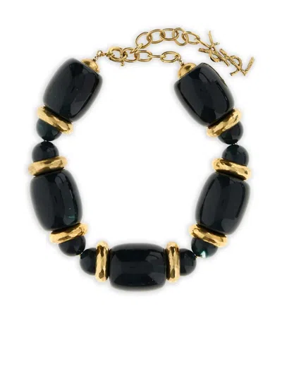 Saint Laurent Metal And Resin Statement Necklace In Black