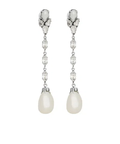 Saint Laurent Beaded Pendant Earrings In White