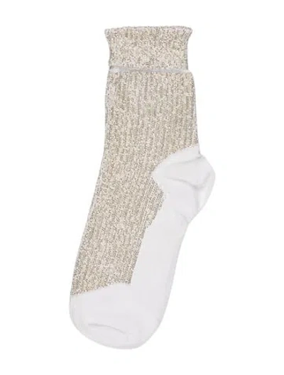 Pre-owned Saint Laurent Beaded Trim Socks In White