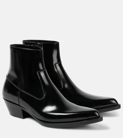 Saint Laurent Beat 40 Leather Ankle Boots In Black