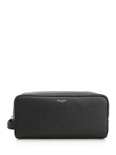 Saint Laurent Beauty Case In Grain De Poudre Embossed Leather Handbags Black