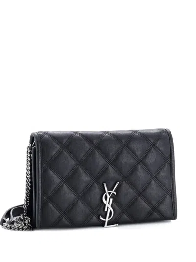 Pre-owned Saint Laurent Becky Chain Wallet Quilted Leather Shoulder Bag In Black