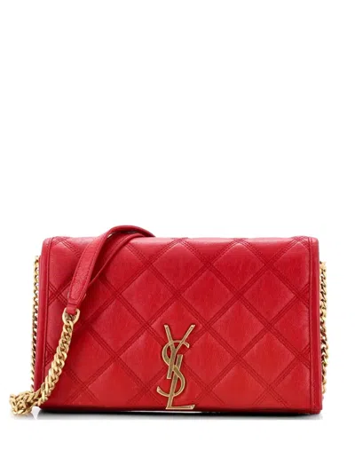 Pre-owned Saint Laurent Becky Chain Wallet Quilted Leather Shoulder Bag In Red