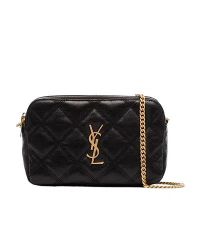 Saint Laurent Becky Quilted Double-zip Pouch In Black