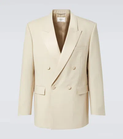 Saint Laurent Double-breasted Blazer With Buttoned Cuffs In Beige