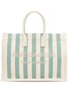Saint Laurent Beige & Blue Canvas Striped Rive Gauche Large Tote (authentic  )