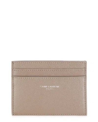 Pre-owned Saint Laurent Beige & Neutral Grain De Poudre Leather Credit Card Case (authentic Pre-loved)