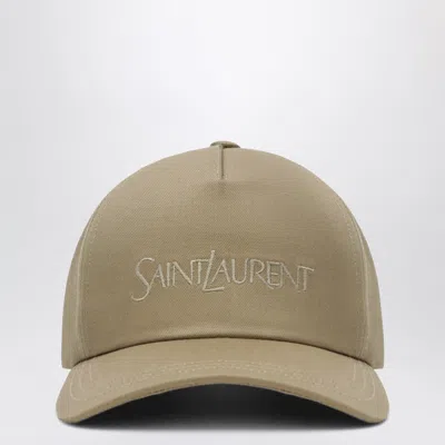 Saint Laurent Beige Baseball Cap With Embroidered Logo In Brown