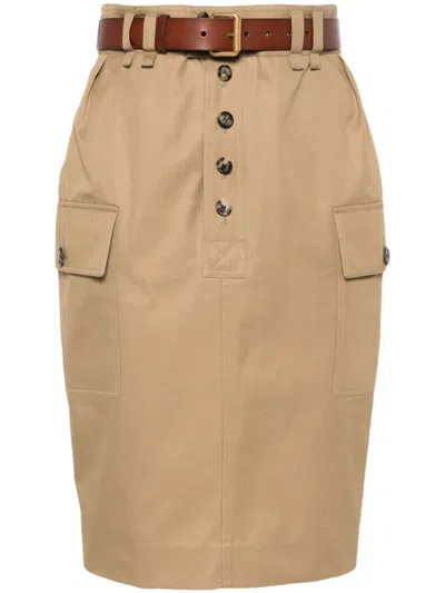 SAINT LAURENT BEIGE BEIGE CASSANDRE TWILL SKIRT