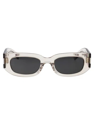 Saint Laurent Beige Beige Grey Acetate Sunglasses In Black