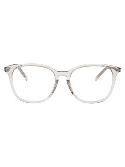 Saint Laurent Beige-beige-transparent Acetate Glasses In Metallic