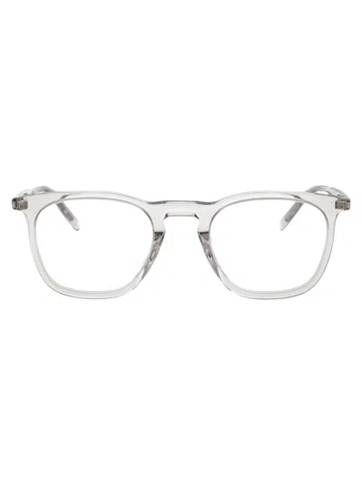 Saint Laurent Beige Beige Transparent Acetate Glasses In Metallic