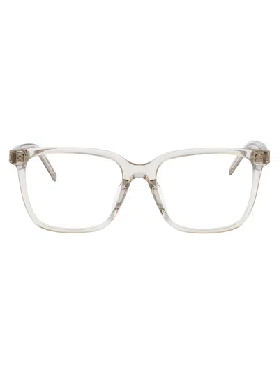 Saint Laurent Beige-beige-transparent Acetate Glasses In Gray