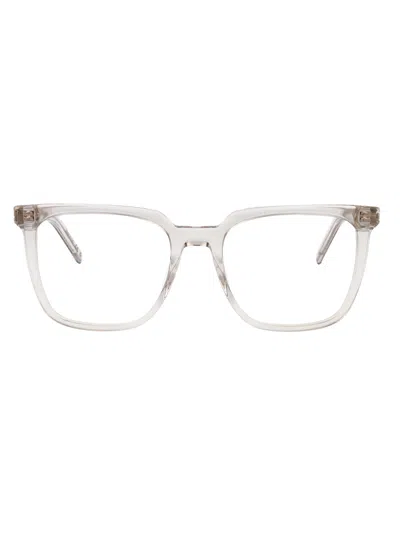 SAINT LAURENT SAINT LAURENT BEIGE-BEIGE-TRANSPARENT RECYCLED ACETATE GLASSES