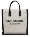 Saint Laurent Beige, Black Calfskin & Linen Rive Gauche N/s Tote (authentic Pre-loved) In White