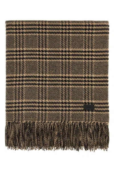 Saint Laurent Beige Black Houndstooth Pattern Scarf In Sand
