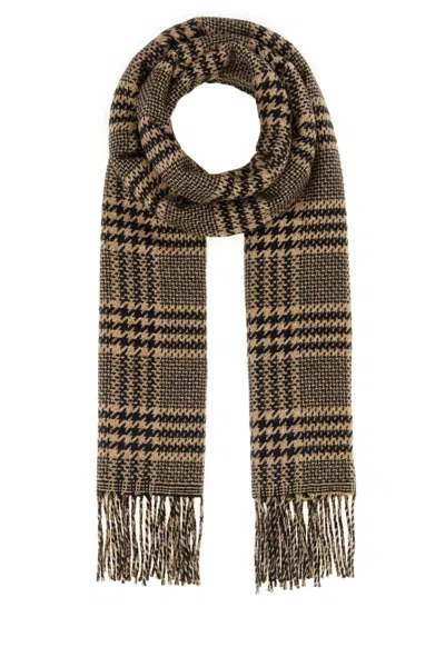 Saint Laurent Beige Black Houndstooth Pattern Scarf In Sand