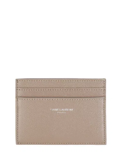 Pre-owned Saint Laurent Beige, Brown Grain De Poudre Leather Credit Card Case, Never  Carried (authentic Pre-l