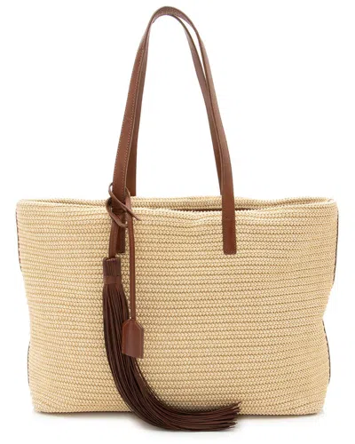 Saint Laurent Beige, Brown Leather & Raffia Shopping Tote (authentic Pre-loved)