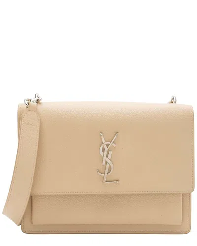 Saint Laurent Beige Calfskin Monogram Sunset Medium Shoulder Bag In Neutral
