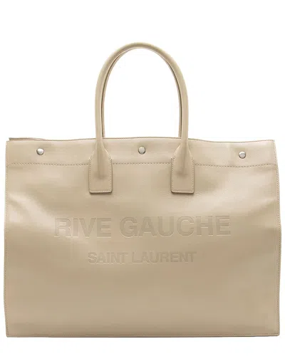 Saint Laurent Beige Calfskin Rive Gauche Large Tote (authentic Pre-loved) In Neutral
