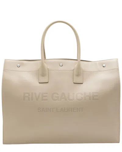 Saint Laurent Beige Calfskin Rive Gauche Large Tote (authentic Pre-loved) In Neutral