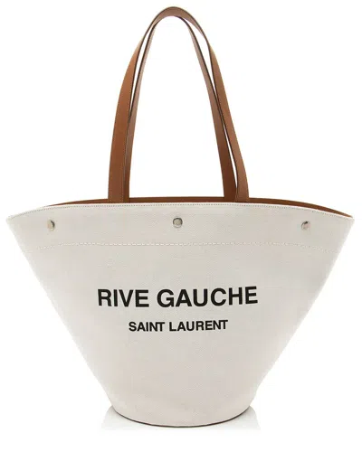 Saint Laurent Beige Canvas & Leather Trapezoid Rive Gauche Tote (authentic  Pre-loved)