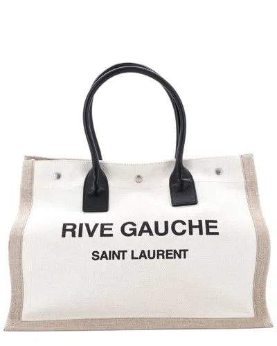 Pre-owned Saint Laurent Beige Canvas Rive Gauche Shopper Tote Small (authentic Pre-  Loved)