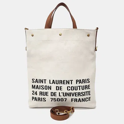 Pre-owned Saint Laurent Beige Canvas University North South Foldable Tote And Shoulder Bag