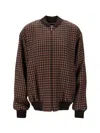 Saint Laurent Cassandre Bomber Jacket In Wool Check In Beige