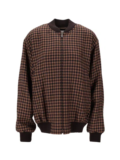 SAINT LAURENT BEIGE CHECK BOMBER JACKET