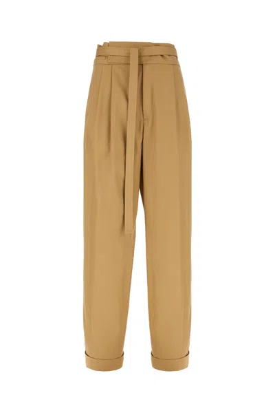Saint Laurent Beige Cotton Pants In Sahara