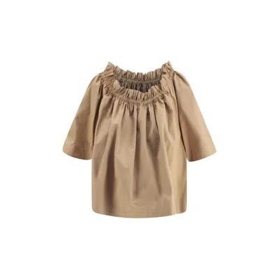 Saint Laurent Beige Cotton Shortsleeve Shirt In Nude