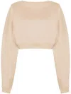 Saint Laurent Logo-embroidered Cropped Sweatshirt In Beige